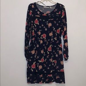 Long Sleeved Navy Floral Dress